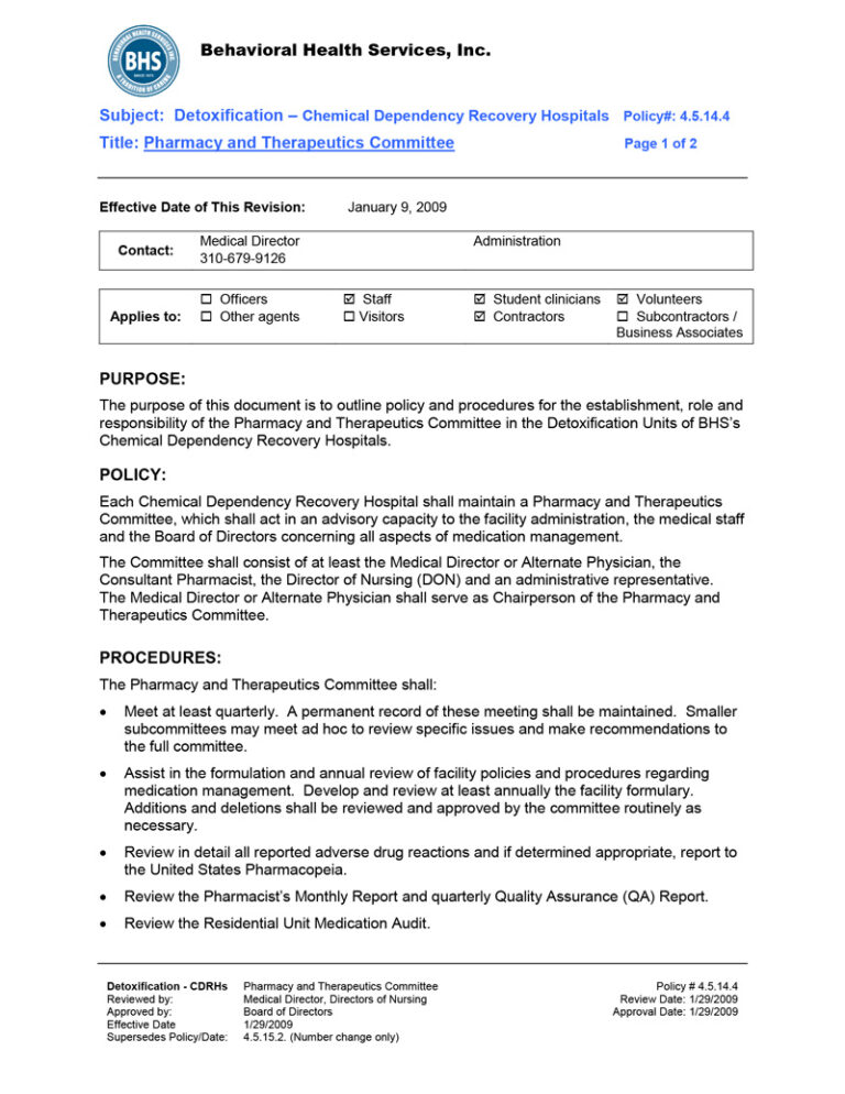 Pharmacy & Therapeutics Committee cover