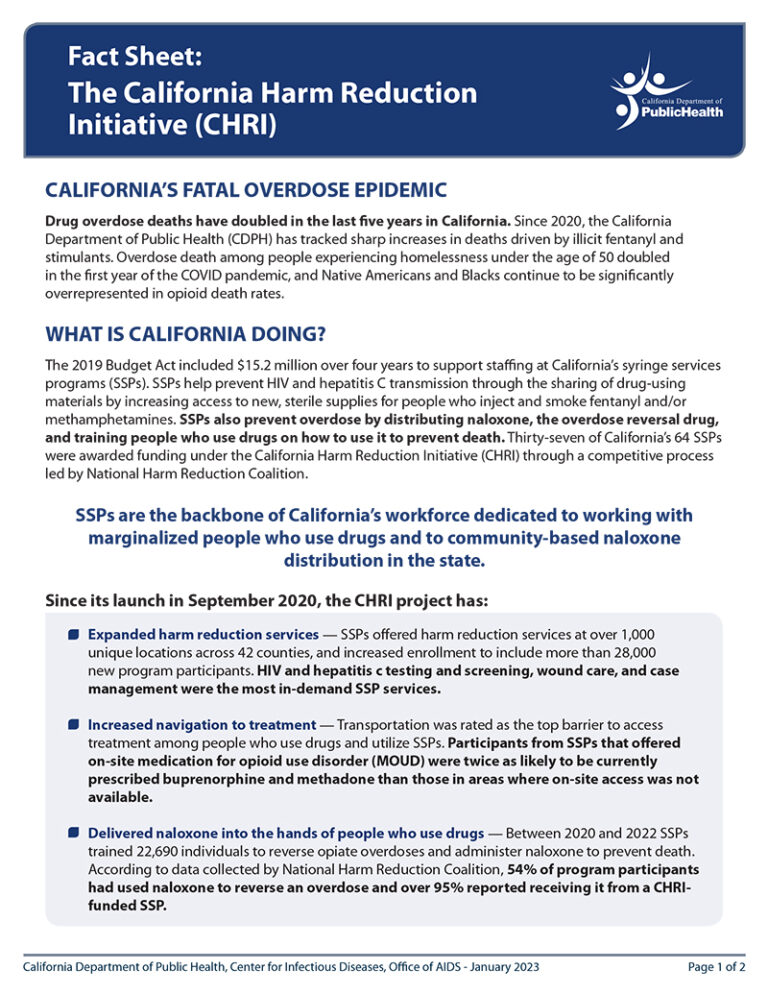 Fact Sheet: The California Harm Reduction Initiative (CHRI)